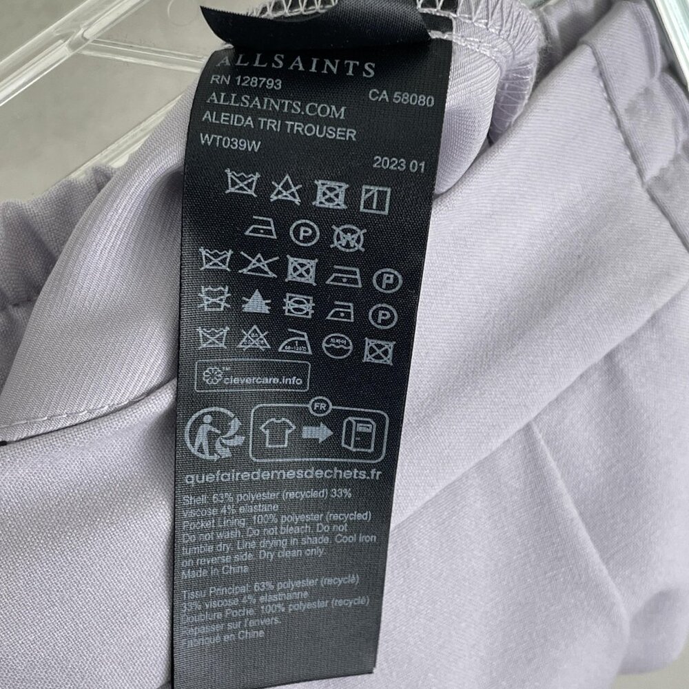 AllSaints Pants Womens 2 Light Purple Aleida Tri Trouser Tapered Pull On Ankle - Picture 7 of 9